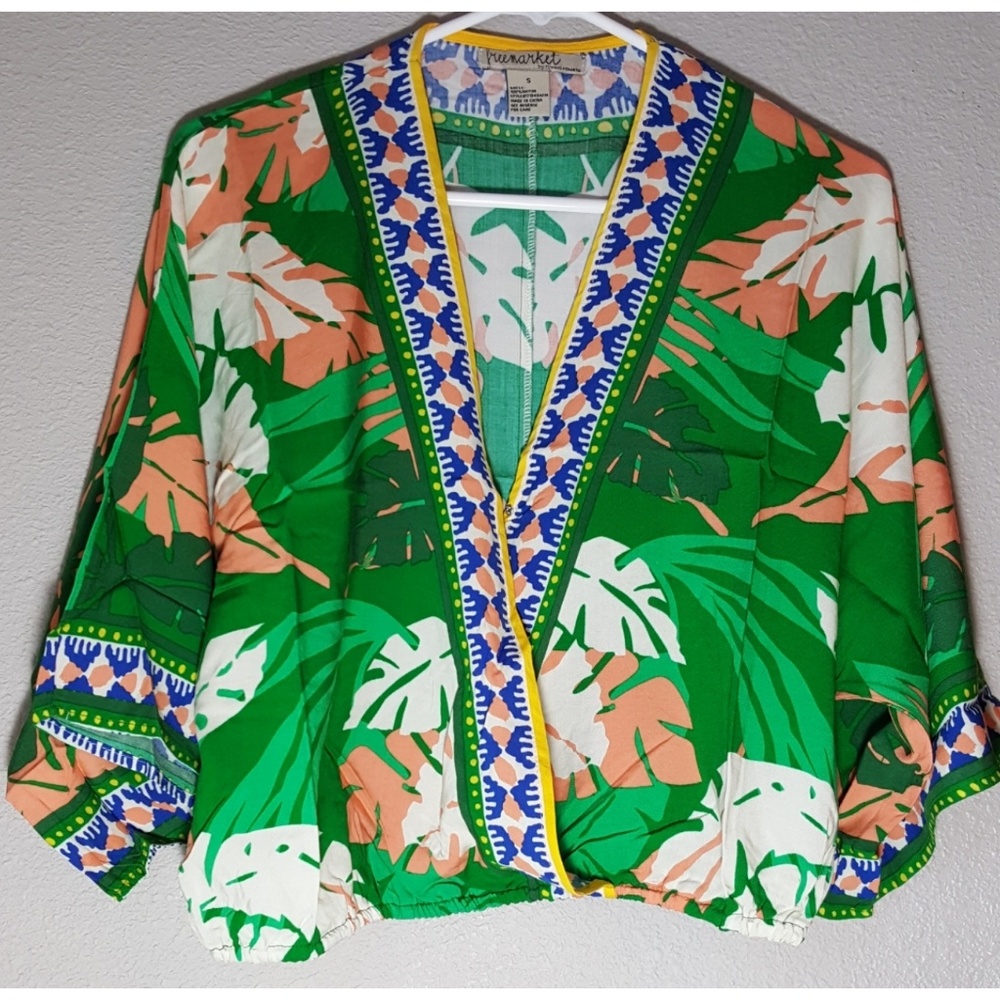 Palm Leaf Print Top w/ Kimono Sleeves  *NWOT* - Picture 2 of 4